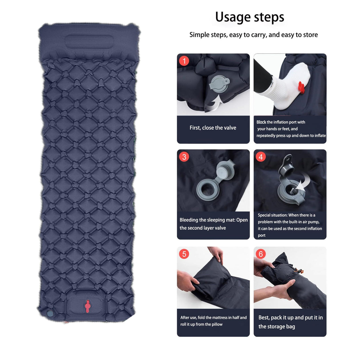 Chephren Sleeping Pad, Ultralight TPU Inflatable with Foot Pump, Dark Blue