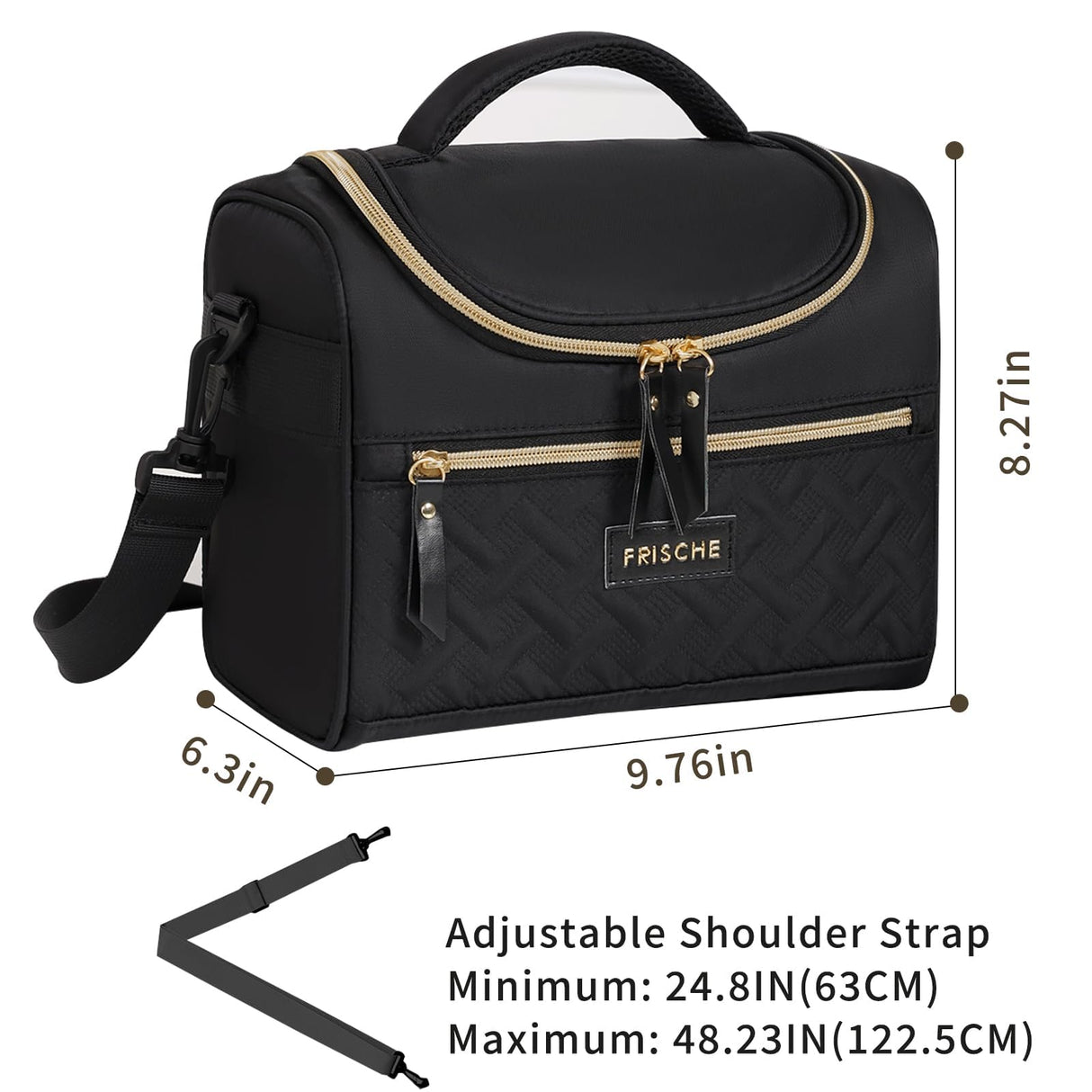 Tanja Insulated Lunch Bag, Adjustable Strap Cooler Tote, 8L, Black