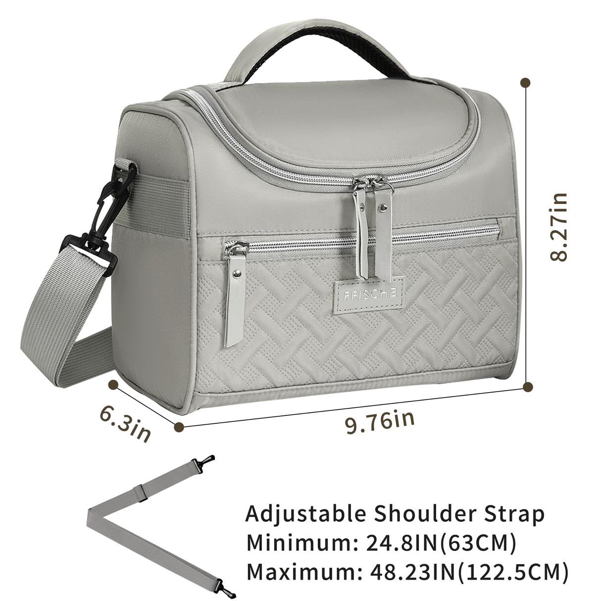 Tanja Insulated Lunch Bag, Adjustable Strap Cooler Tote, 8L, Grey