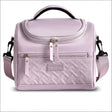 Purple insulated lunch bag with adjustable shoulder strap