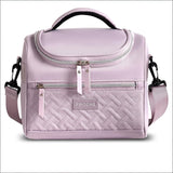 Purple insulated lunch bag with adjustable shoulder strap