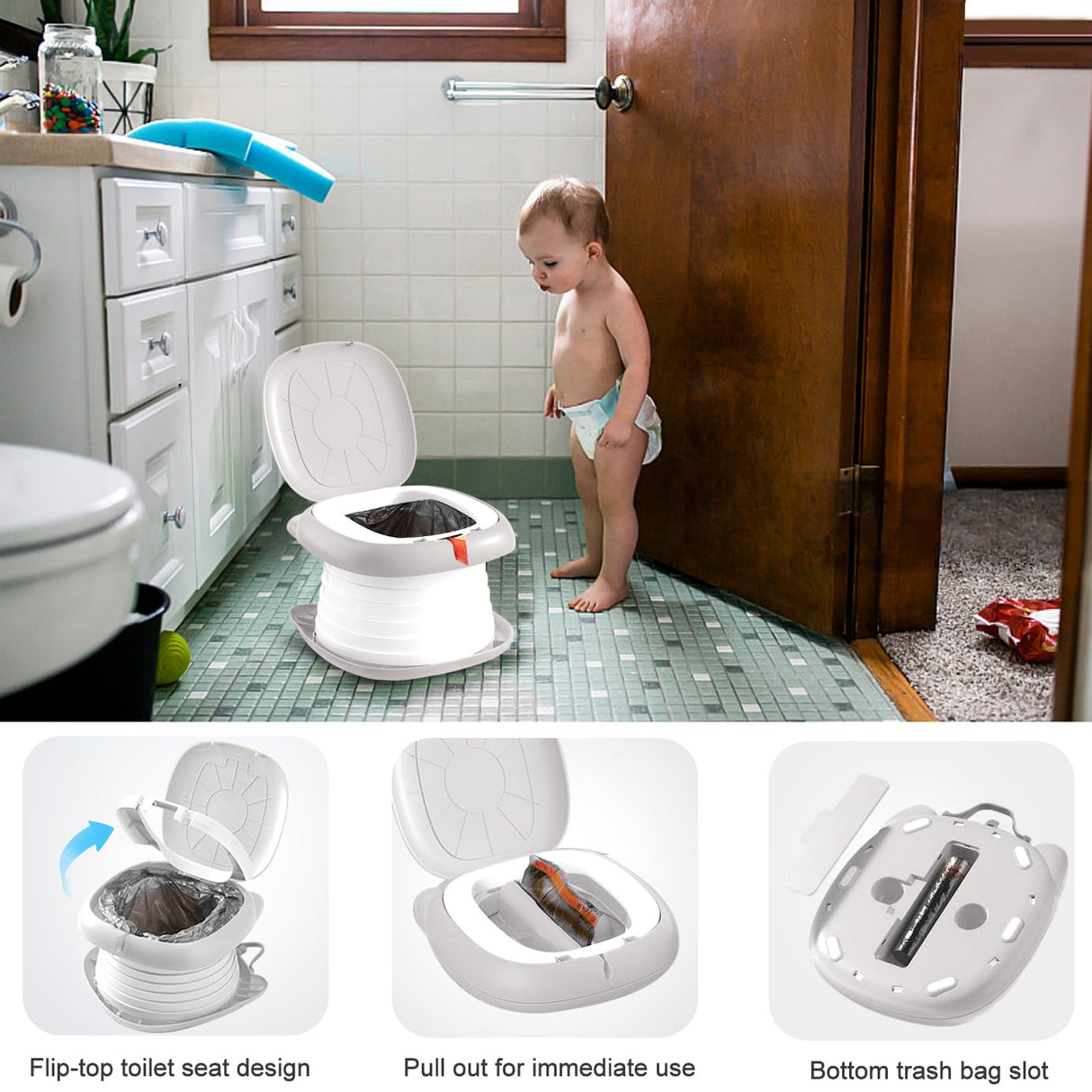 Folding Travel Potty for Toddlers, Grey - view 7