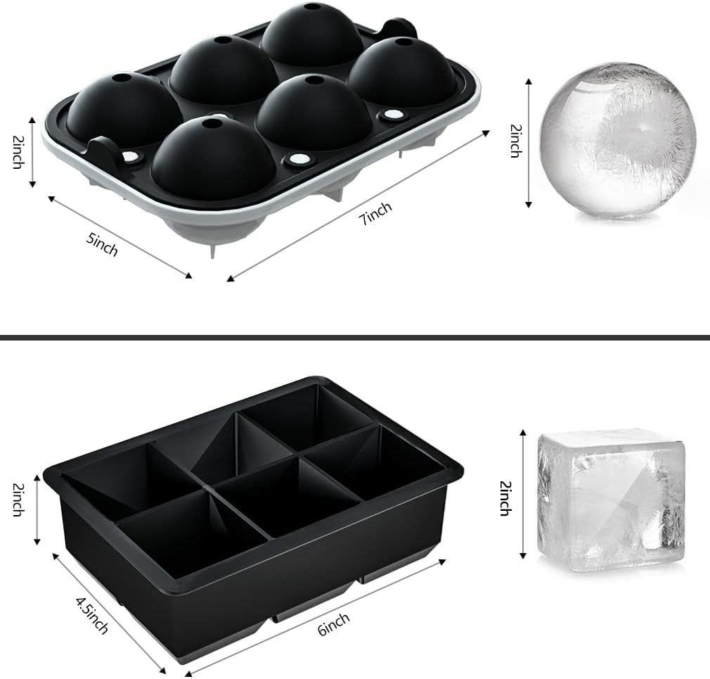 Zufre Silicone Ice Mould Set, Sphere and Square, 2pcs, Black