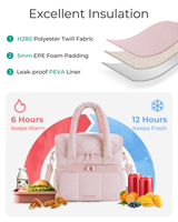 Cuttagee Insulated Lunch Bag, Double Layer Quilted Cooler Tote, 11.8L, Pink