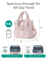 Cuttagee Insulated Lunch Bag, Double Layer Quilted Cooler Tote, 11.8L, Pink