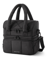 Black double layer quilted insulated lunch tote for work and travel
