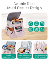 Cuttagee Insulated Lunch Bag, Double Layer Quilted Cooler Tote, 11.8L, Beige