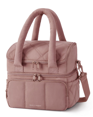 Camel double layer quilted insulated lunch tote for work and travel