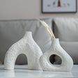 Two piece matte white speckled ceramic vase set, arched and round mouth