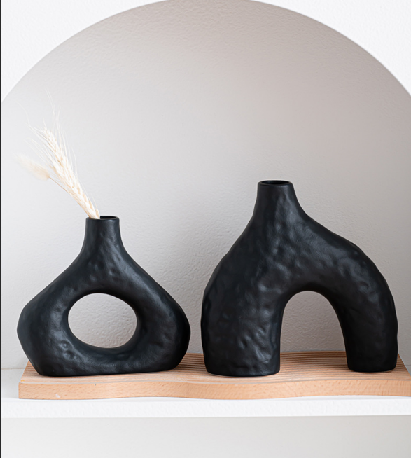 Trevi Ceramic Vase Set, Black, 2pcs