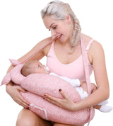 Pink multipurpose nursing pillow with adjustable waist strap
