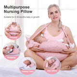 Pink multipurpose nursing pillow with adjustable waist strap