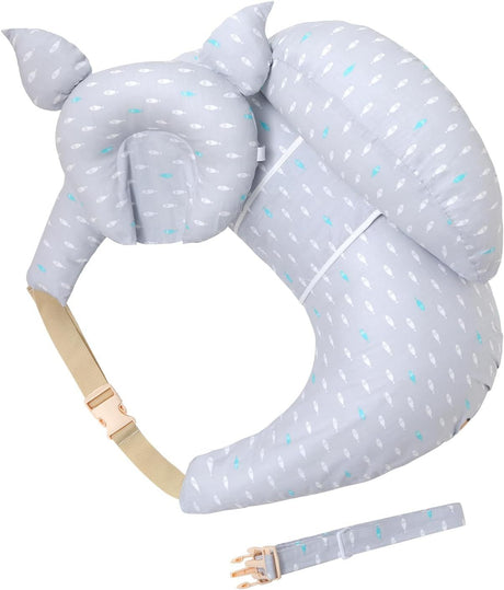 Grey multipurpose nursing pillow with adjustable waist strap