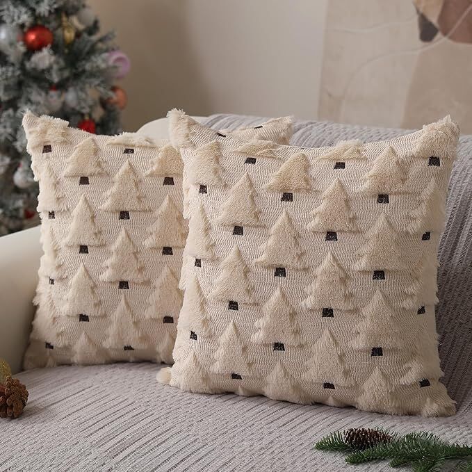 Plush Black Christmas Pillow Covers Set of 2