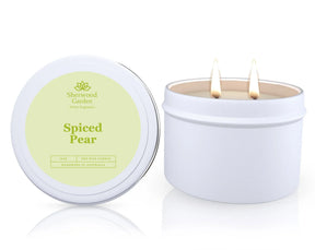 Spiced Pear soy candle in a tin