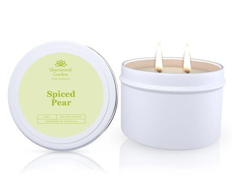 Spiced Pear soy candle in a tin