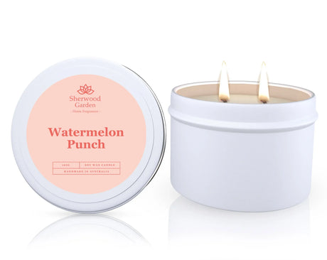 Watermelon Punch soy candle in a tin