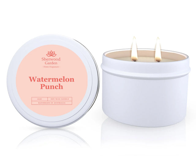 Watermelon Punch soy candle in a tin