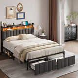 Sutri Grey Double bed frame in a modern bedroom