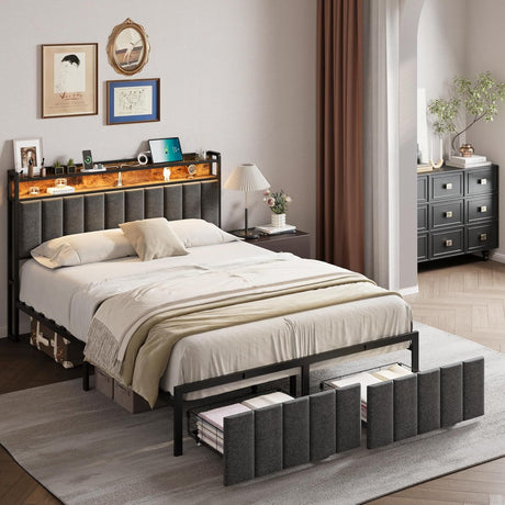 Sutri Grey Queen bed frame in a modern bedroom
