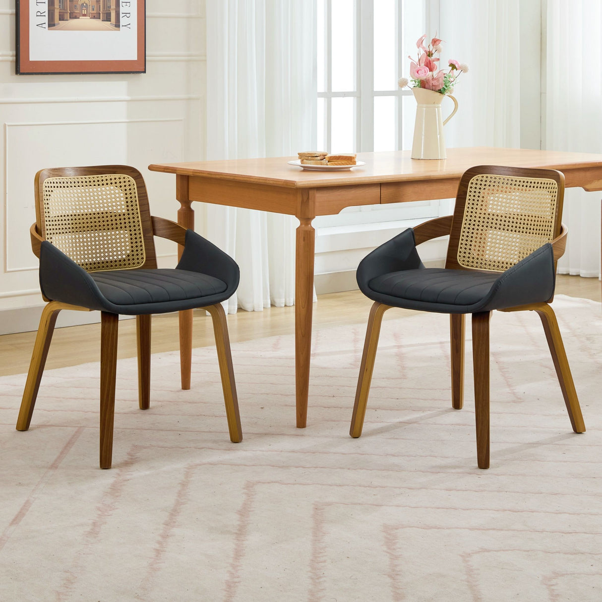 Greenock black rattan back dining chair in a modern dining room