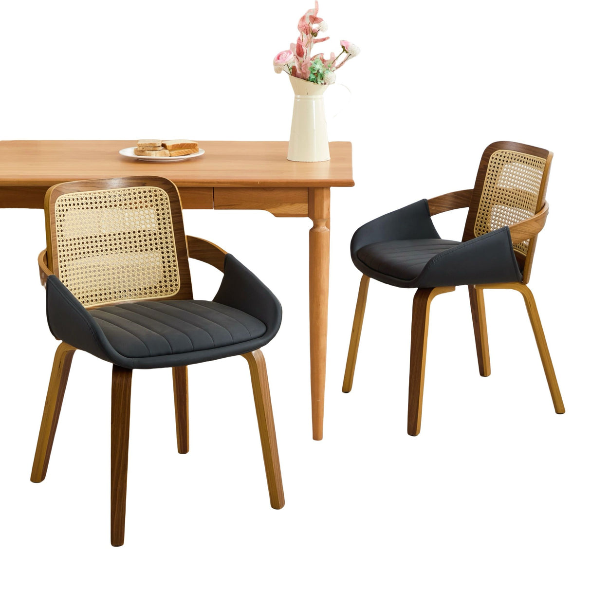 Greenock black rattan back dining chair in a modern dining room