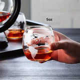 Sirmione Whiskey Decanter Set, Globe, with 2 Glasses and Wooden Stand