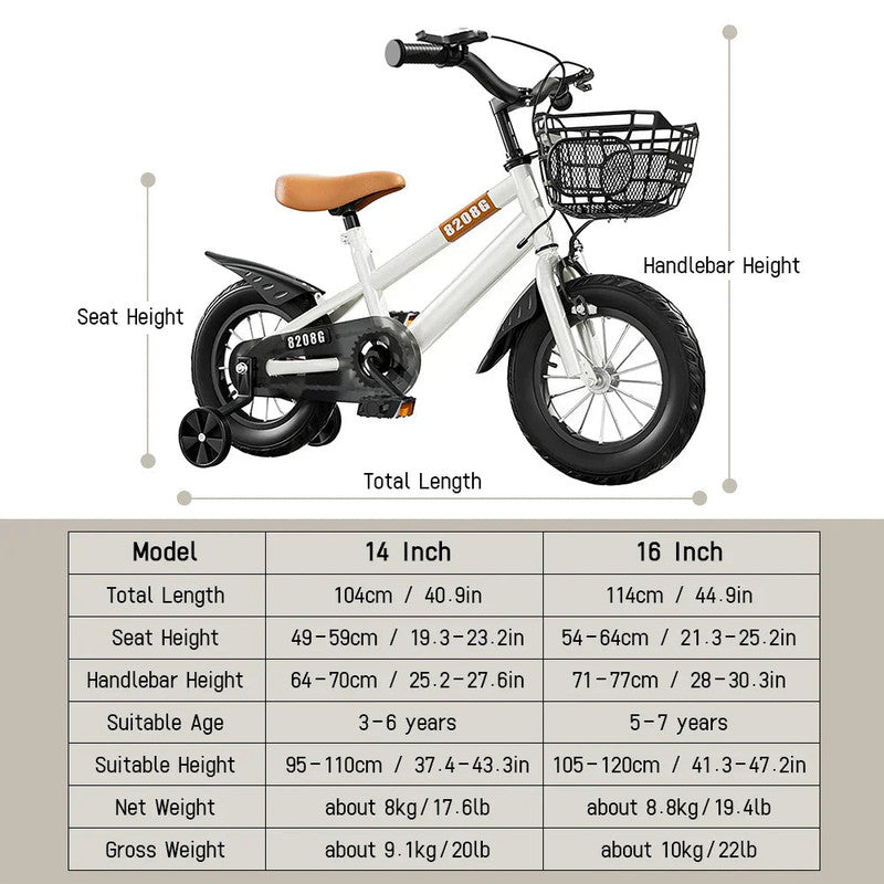 Kids Bike with Training Wheels White 3 to 7 Years