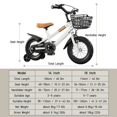 Kids Bike with Training Wheels White 3 to 7 Years