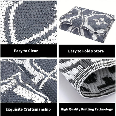 Reversible geometric braided outdoor patio mat