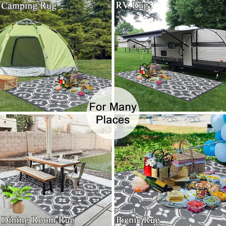Reversible geometric braided outdoor patio mat