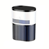 Compact air purifier and humidifier on a bedside table with night light on
