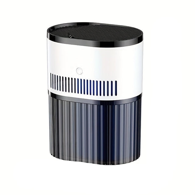 Compact air purifier and humidifier on a bedside table with night light on