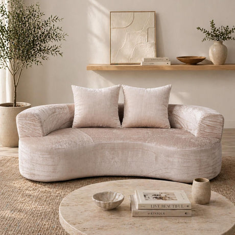 Palamos Latte velvet sofa in a modern living room