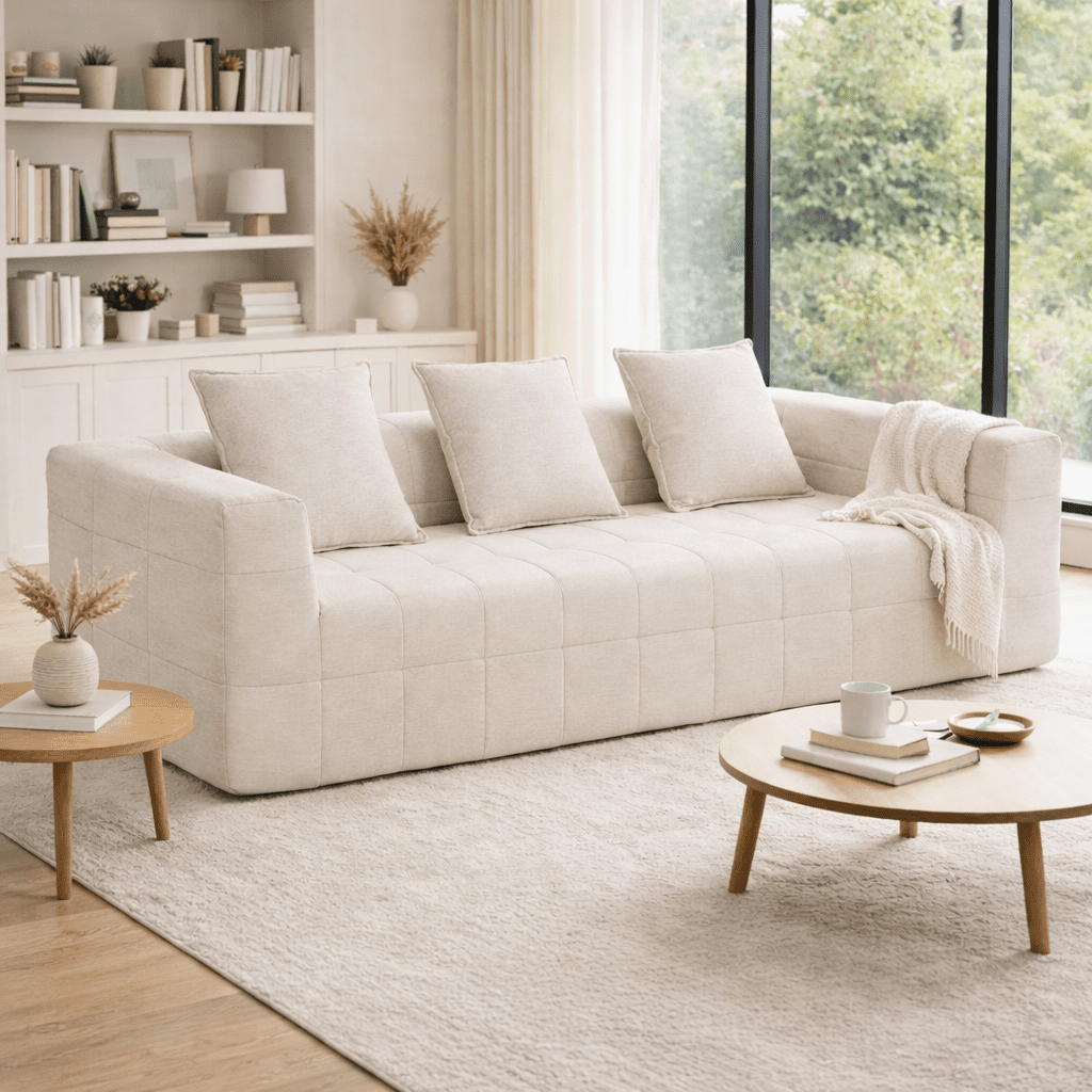 Tossa Beige fabric sofa in a modern living room