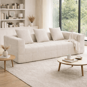 Tossa Beige fabric sofa in a modern living room