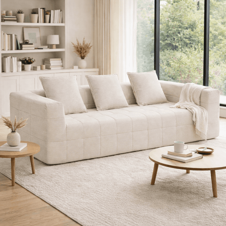 Tossa Beige fabric sofa in a modern living room