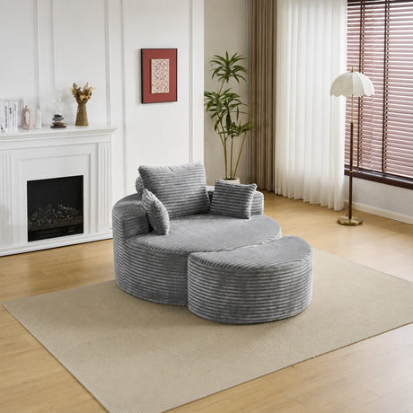 Narrowneck grey ribbed fabric lounge chair in a modern living room