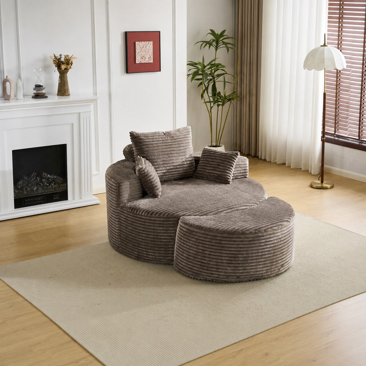 Narrowneck coffee ribbed fabric lounge chair in a modern living room