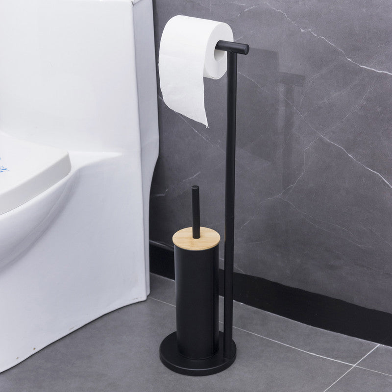 Close up of the 360 degree nylon toilet brush head and long black handle
