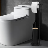 Dimension view of the black bamboo lid toilet brush and roll holder, 20 x 17 x 66 cm