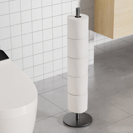 Full height view of the 66 cm freestanding toilet paper holder in black