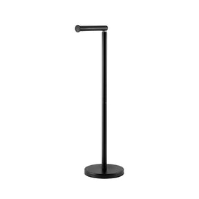 Freestanding matte black iron toilet paper holder stand with two tiers