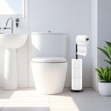 Weighted base of the matte black freestanding toilet roll stand