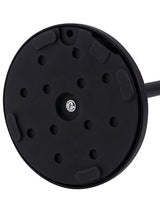 Freestanding black toilet roll holder styled in a modern bathroom corner