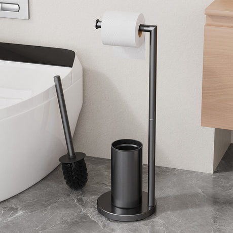 Close up of the 360 degree nylon toilet brush head and long black handle