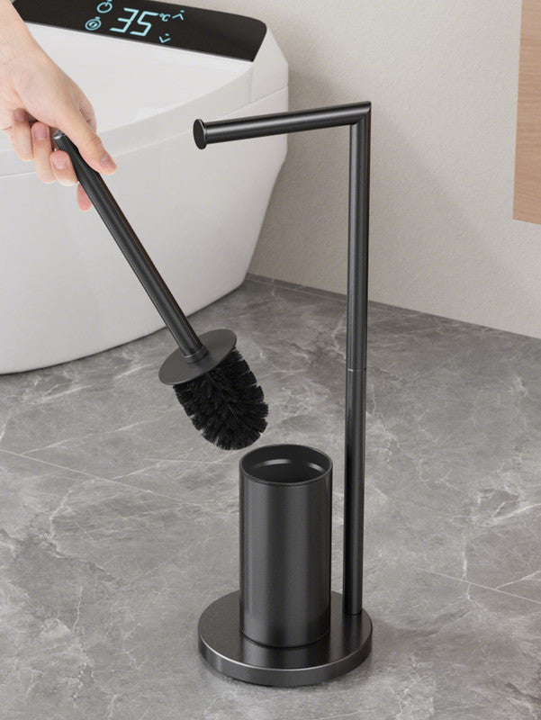 Weighted black base of the freestanding toilet brush and paper holder stand