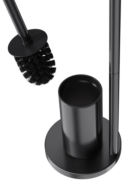 Assembled black iron toilet brush and paper holder stand shown from the side
