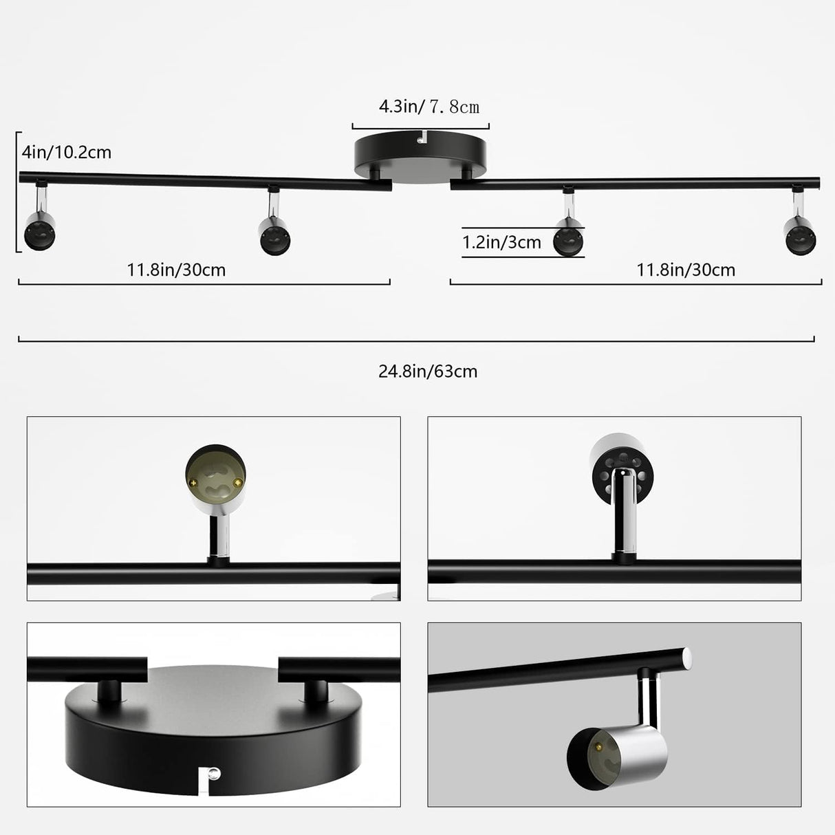 Four way black GU10 swivel ceiling spotlight track light