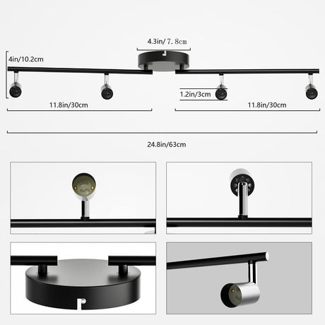 Four way black GU10 swivel ceiling spotlight track light